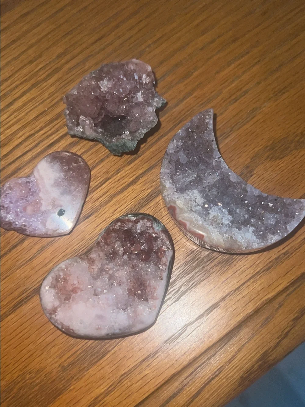 Amethyst crystal hearts & moon